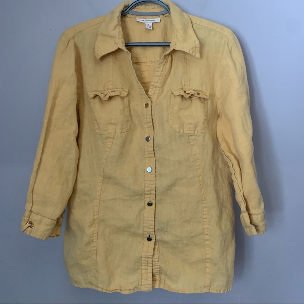 JM Collection Linen Button Front Shirt Jacket Yellow Size 14